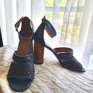 Anthropologie Blue glitter heels